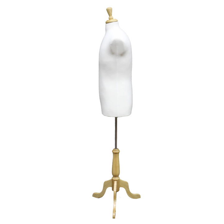 MDF61W-FR - Size M White Male Dress form mannequin wooden tripod base