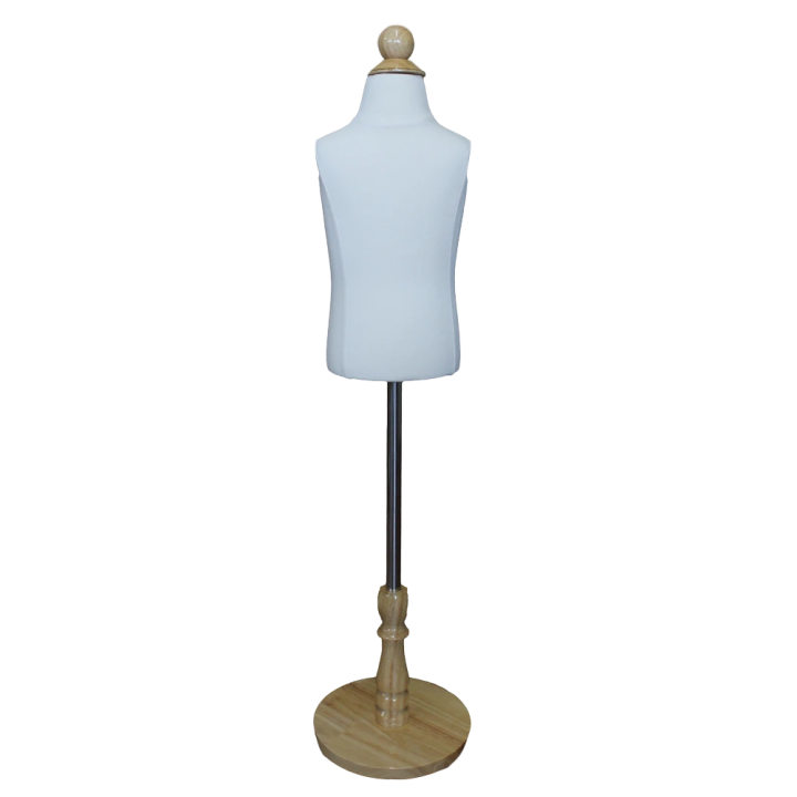 KID-KT1- 2T/3T White Jersey Covered Toddler Size Body Form with Round Wooden Base