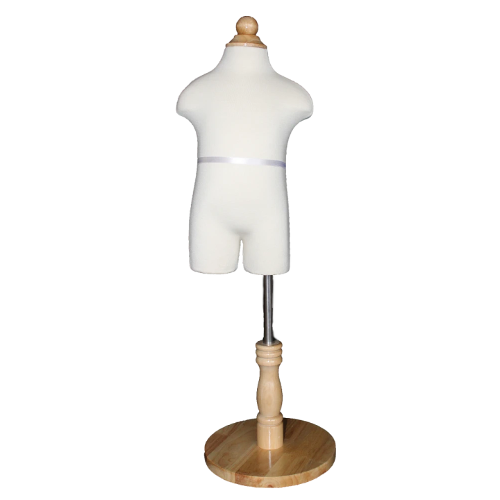 KID-KF1 - 1T/2T Toddler Size Cream White Jersey covered Body Form with Round Wooden Base -