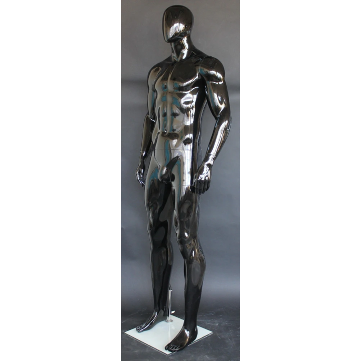 SFM51E-HB - 6 ft 3 in Glossy Black Male Mannequin Egg head in Straight-on pose