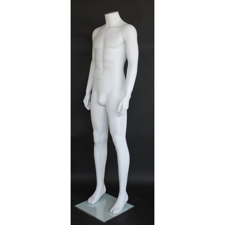 STM006-WT - White Headless Full Body Male Mannequin arms on side