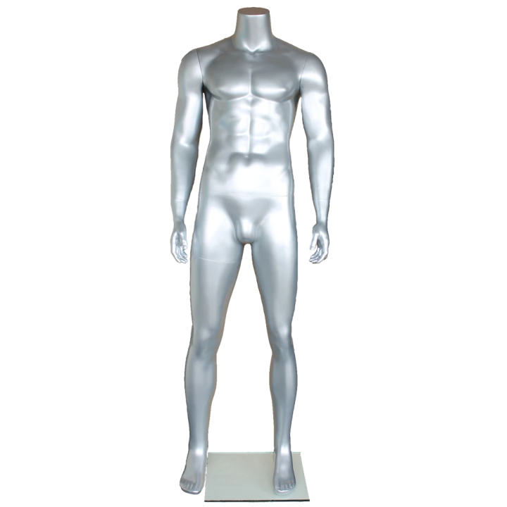STM051-ST - 5 ft 9 in Matte Silver Muscular Headless Male Mannequin